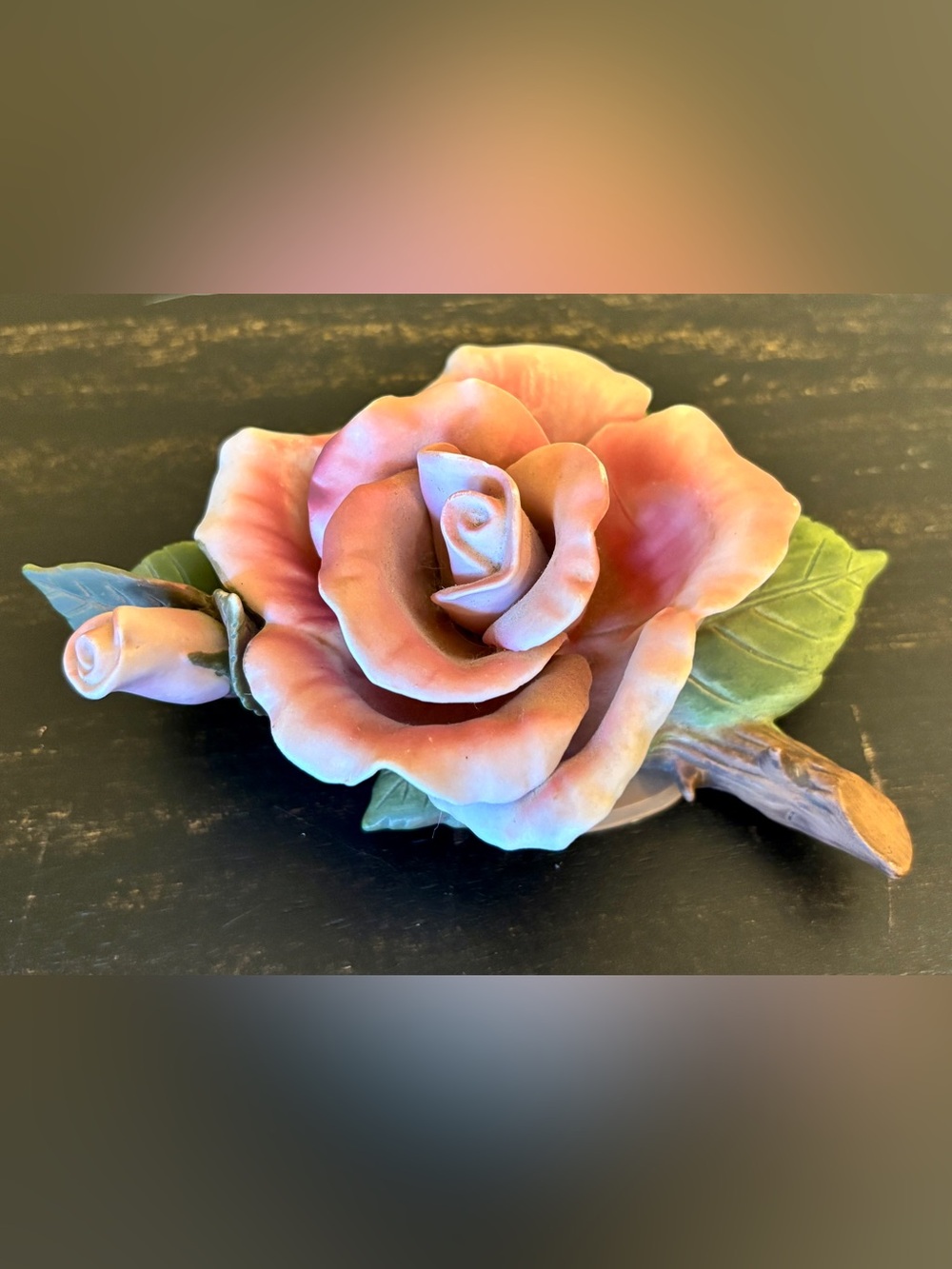 Vintage 1986 Fine Porcelain Pink Rose Figurine Teleflora Gift Grandmillennial